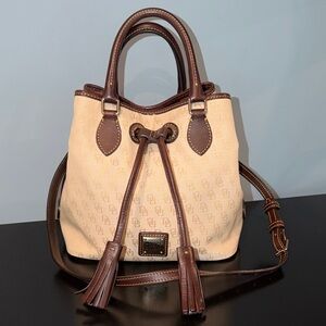 Dooney & Bourke Signature Monogram Print Drawstring Bucket Bag